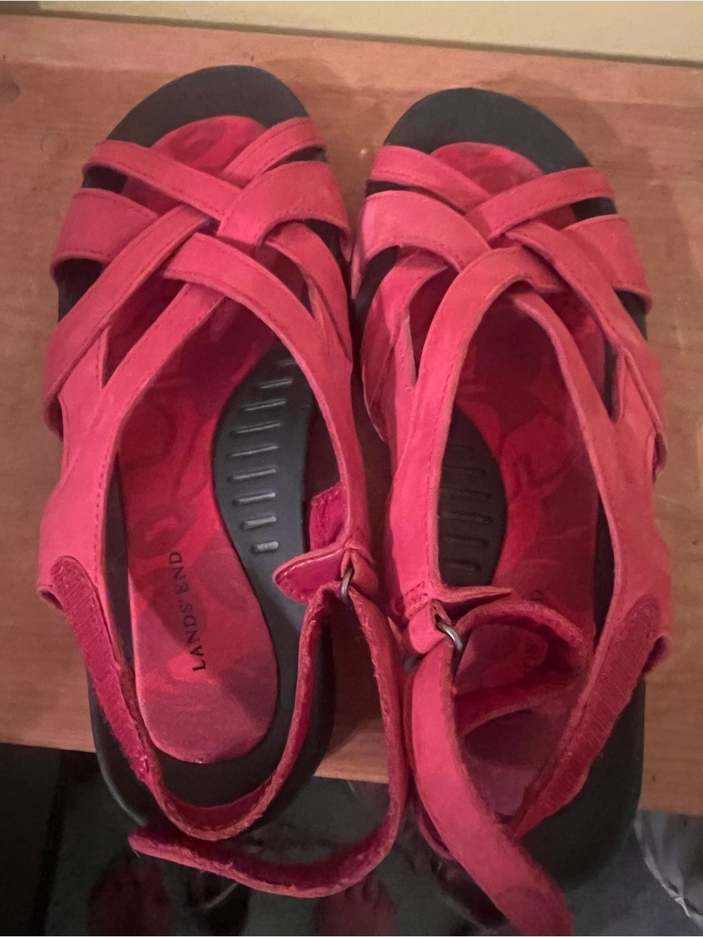 Lands' End Women's Coral-Red Crisscross Sport Sandals